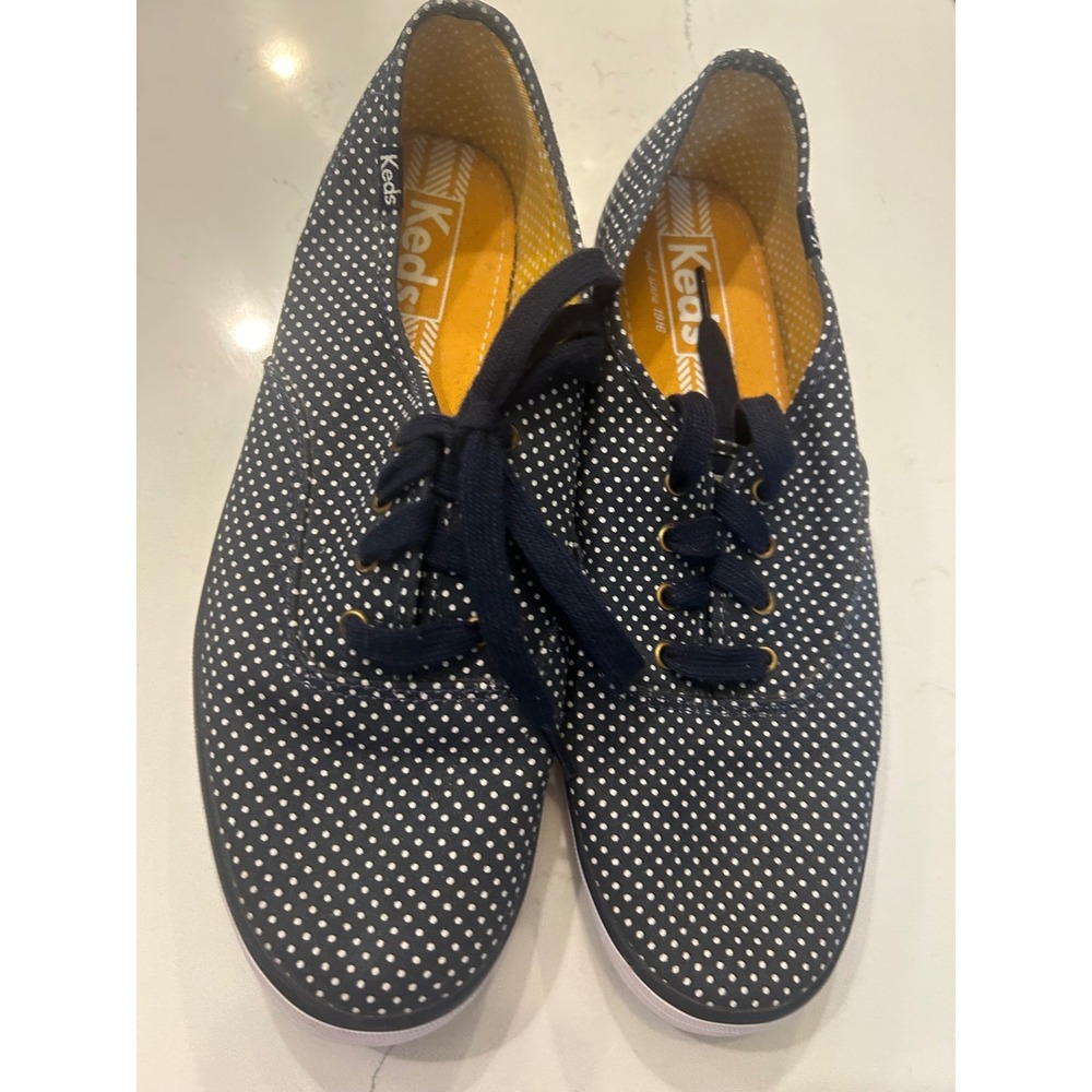 Keds Champion Sneakers Navy‎ Blue Polka Dot Canvas Lace Up Low Top Shoes